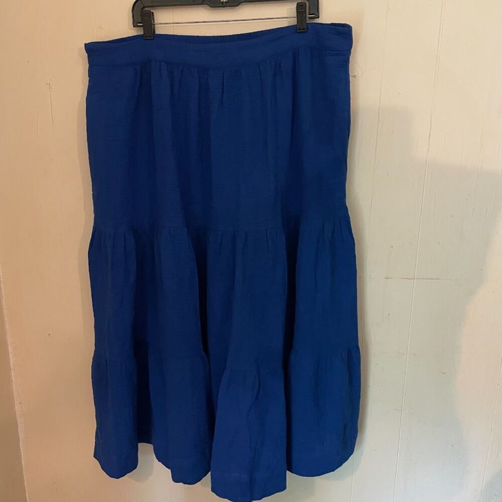 SOFT SURROUNDINGS Blue Cotton GAUZE Tiered Peasant SKIRT 1X Nwot